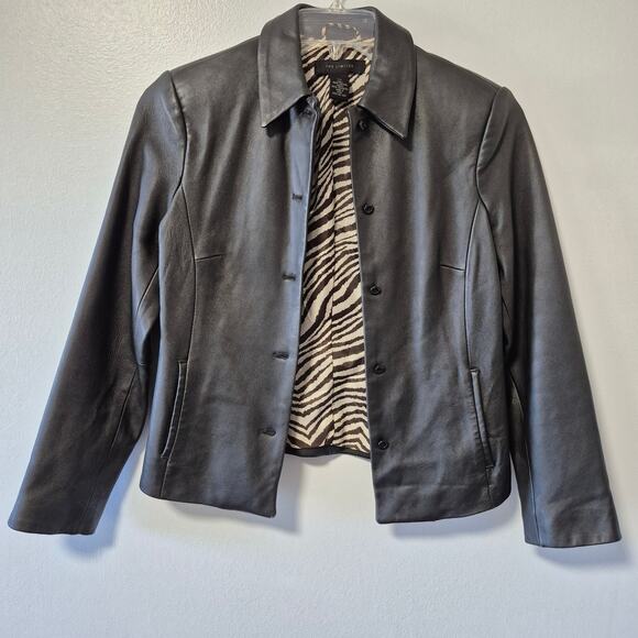 Vintage The Limited Womens Leather Black Fitted Jacket XS Zebra stripe lining - Picture 13 of 13